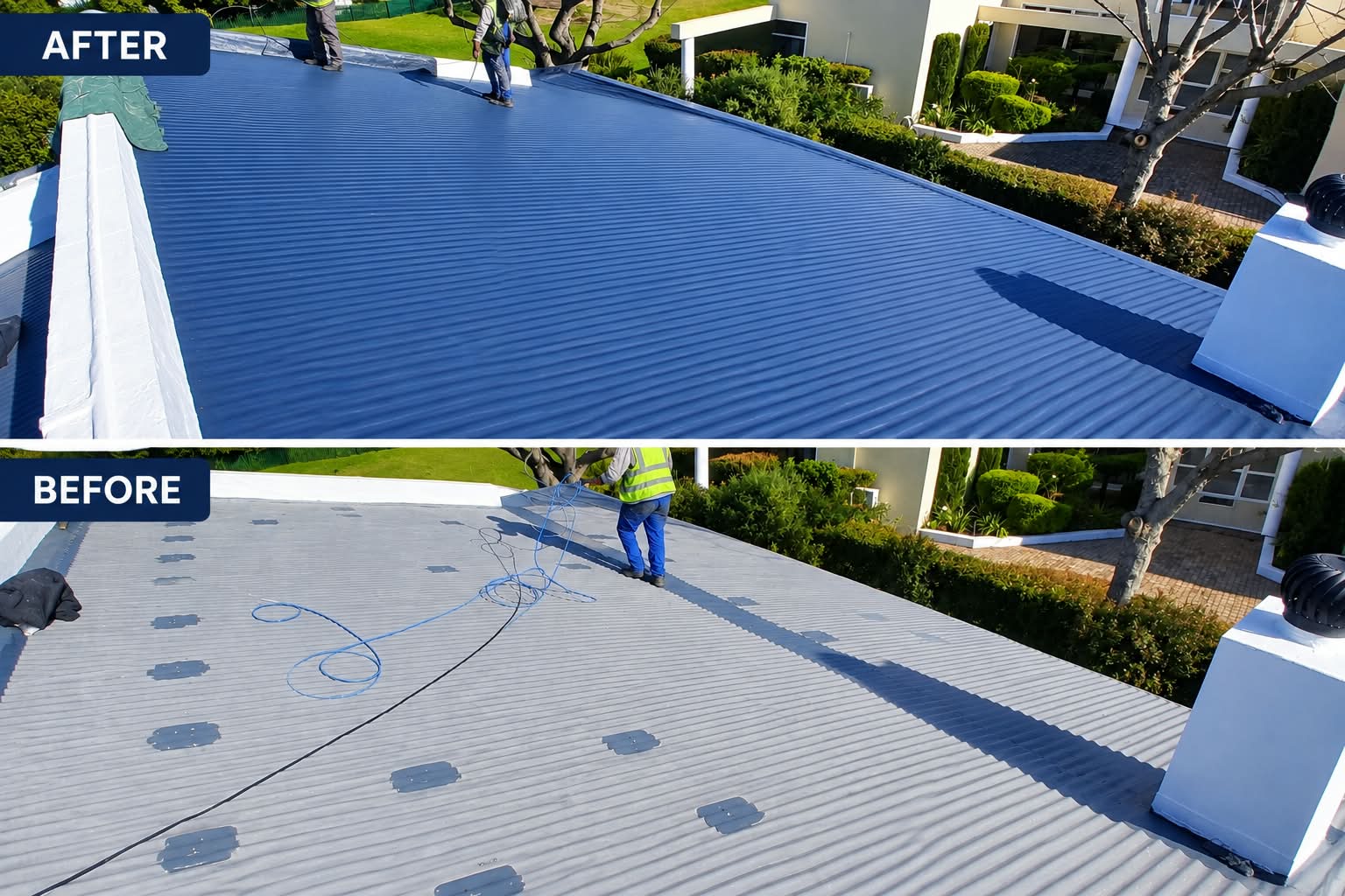 Before and after NUTEC rubber waterproofing roof coating